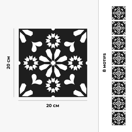 8 zelfklevende tegels 20x20cm Ines / zwart-witte cementtegels / zwart - Vinyl Way 5