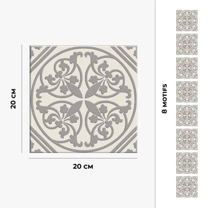 8 zelfklevende tegels 20x20cm Jade / Provençaalse cementtegels / beige - Vinyl Way 5