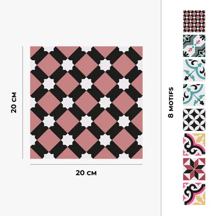 zelfklevende tegels 20x20cm Gemma / veelkleurige cementtegels / roze - Vinyl Way 5