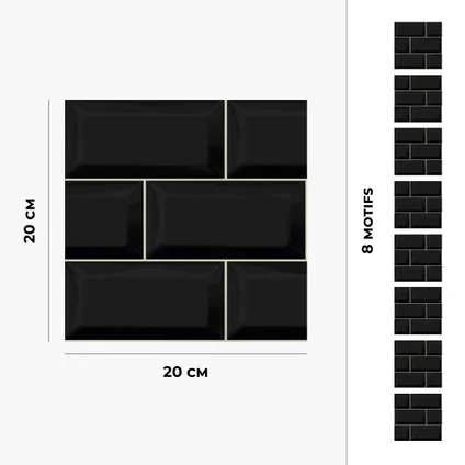 8 zelfklevende tegels 20x20cm Minna / Metro tegels / zwart - Vinyl Way 5