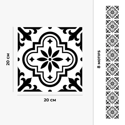 8 zelfklevende tegels 20x20cm Agathe / zwart-witte cementtegels / zwart - Vinyl Way 5