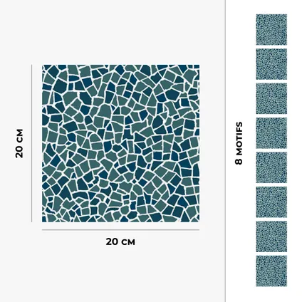 8 zelfklevende tegels 20x20cm Coralie / Klein mozaïek / blauw - Vinyl Way 5