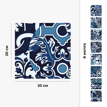 8 zelfklevende tegels 20x20cm Anna / blauwe cementtegels / blauw - Vinyl Way 5