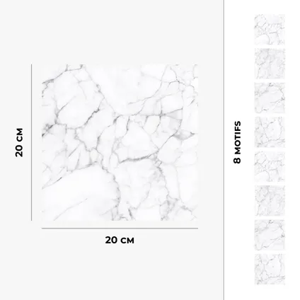 8 carreaux adhésifs 20x20cm Ysaline / Marbre / blanc - Vinyl Way 10
