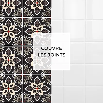 8 carreaux adhésifs 20x20cm Lina / Carreaux de ciment provençaux / noir - Vinyl Way 9