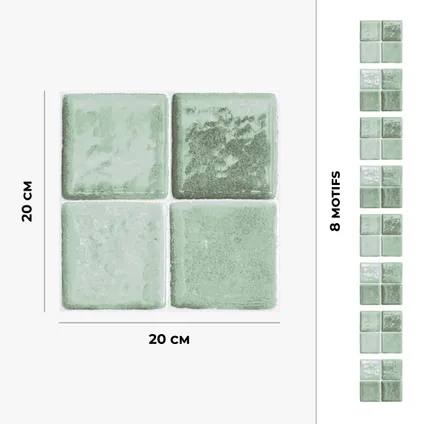 8 zelfklevende tegels 20x20cm Mysca / Zelliges Squares / groen - Vinyl Way 5