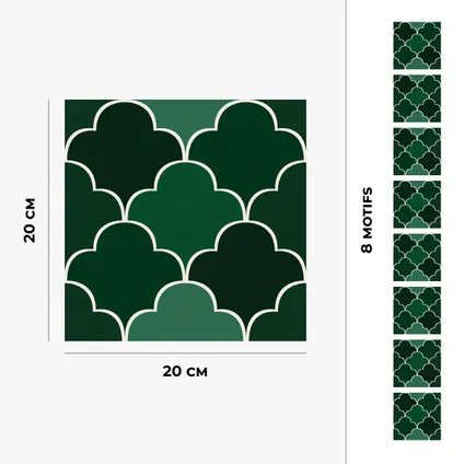 8 zelfklevende tegels 20x20cm Louna / Marokkaanse tegels / groen - Vinyl Way 5