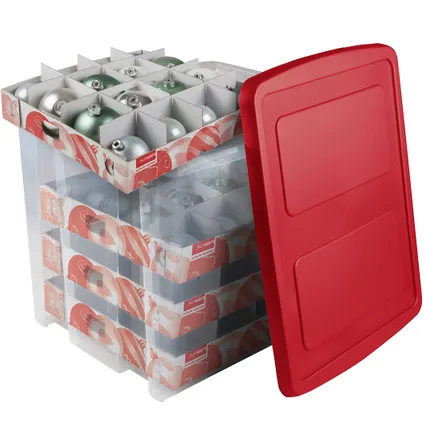 Sunware Nesta kerst opbergbox 45L met trays voor 64 ballen transparant rood 4