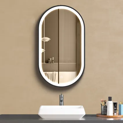 Miroir salle de bain LOMAZOO Frankfurt avec LED 40x70 cm ovale noir