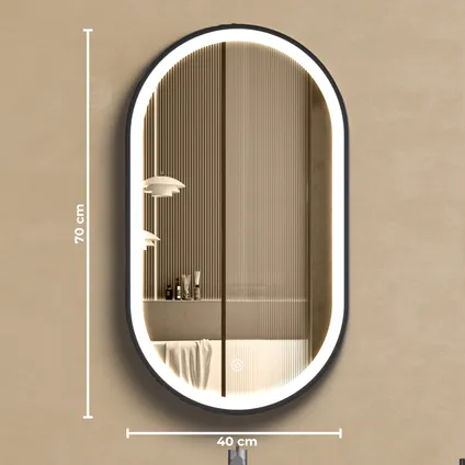 Miroir salle de bain LOMAZOO Frankfurt avec LED 40x70 cm ovale noir 2