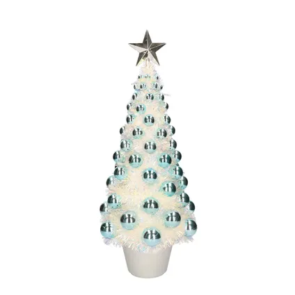 Bellatio decorations Kerstboom - lichtjes en ballen - blauw - 50 cm