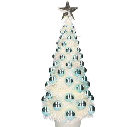 Bellatio decorations Kerstboom - lichtjes en ballen - blauw - 50 cm 2