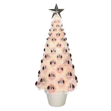 Bellatio decorations Kerstboom - lichtjes en ballen - roze - 50 cm