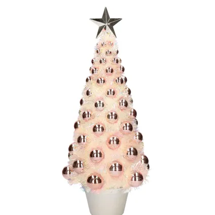 Bellatio decorations Kerstboom - lichtjes en ballen - roze - 50 cm 2