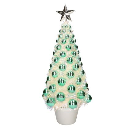 Bellatio decorations Kerstboom - lichtjes en ballen - groen - 50 cm