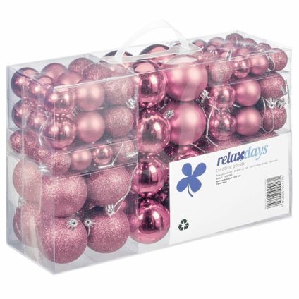 Relaxdays kerstballen - 100x st - roze - 3, 4 en 6 cm -kunststof