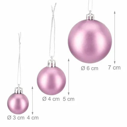 Relaxdays kerstballen - 100x st - roze - 3, 4 en 6 cm -kunststof 3