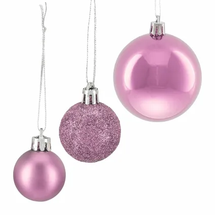 Relaxdays kerstballen - 100x st - roze - 3, 4 en 6 cm -kunststof 5
