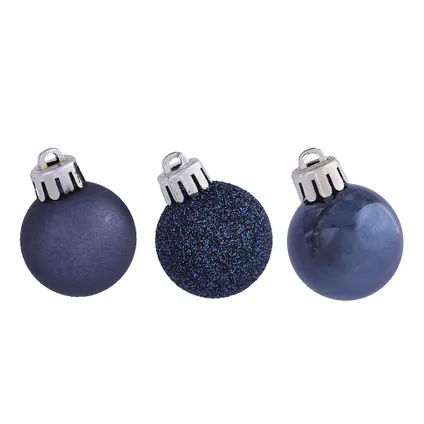 Decoris Kerstballen - 14 stuks - donkerblauw - 3 cm - mix 2