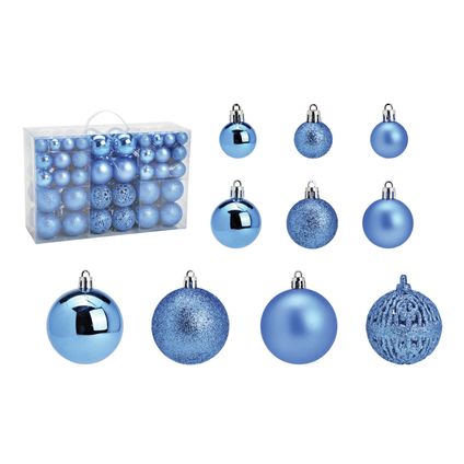 G. Wurm kerstballen - 100x st - 3, 4 en 6 cm - blauw - kunststof