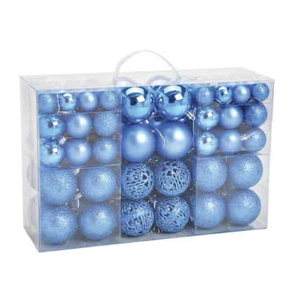 G. Wurm kerstballen - 100x st - 3, 4 en 6 cm - blauw - kunststof 3