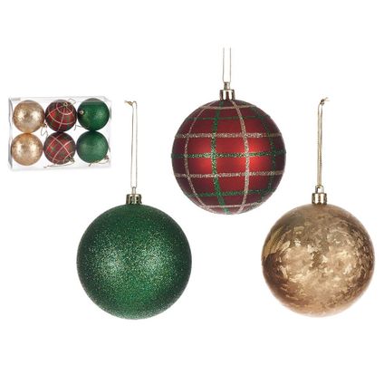 Krist+ luxe kerstballen - 6x stuks - rood/groen/goud - kunststof