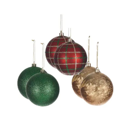 Krist+ luxe kerstballen - 6x stuks - rood/groen/goud - kunststof 2