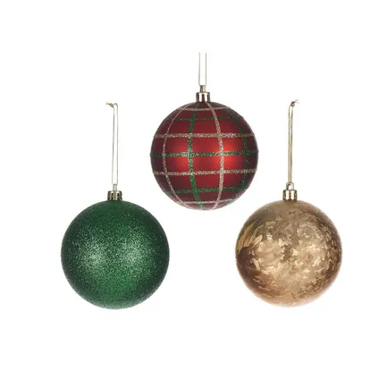 Krist+ luxe kerstballen - 6x stuks - rood/groen/goud - kunststof 3
