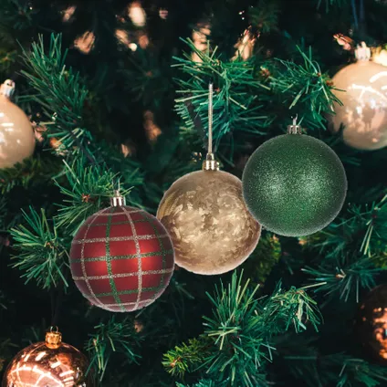 Krist+ luxe kerstballen - 6x stuks - rood/groen/goud - kunststof 4