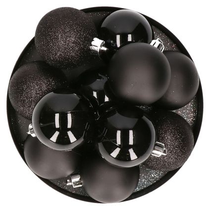 House of Seasons Kerstballen - 10 stuks - zwart - 6 cm - kunststof