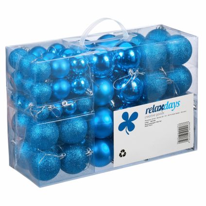 Relaxdays kerstballen - 100x st - intens blauw - 3, 4 en 6 cm -kunststof