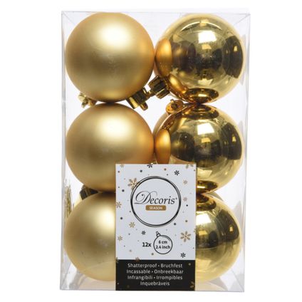 Decoris Kerstballen - 12 stuks - goudkleurig - mat en glans - 6 cm