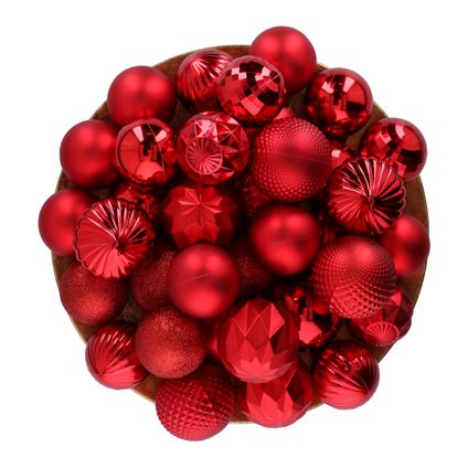 Giftsome Kunststof kerstballen set rood 60 stuks