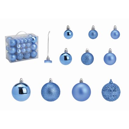 G. Wurm kerstballen - 50x st - 3, 4 en 6 cm - blauw - kunststof