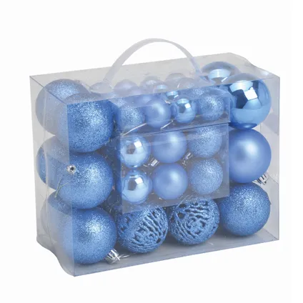 G. Wurm kerstballen - 50x st - 3, 4 en 6 cm - blauw - kunststof 2