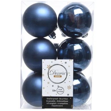 Decoris Kerstballen - 12 ST - donkerblauw - mat/glans - 6 cm 2