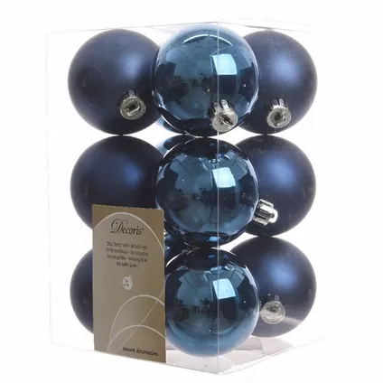 Decoris Kerstballen - 12 ST - donkerblauw - mat/glans - 6 cm 3