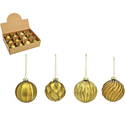 G. Wurm luxe gedecoreerde kerstballen -12x st- goud - glas - 8 cm