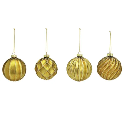 G. Wurm luxe gedecoreerde kerstballen -12x st- goud - glas - 8 cm 2