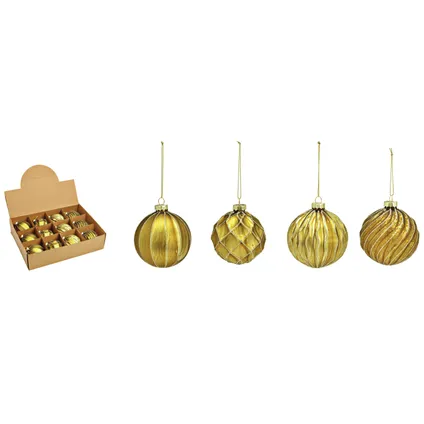 G. Wurm luxe gedecoreerde kerstballen -12x st- goud - glas - 8 cm 3
