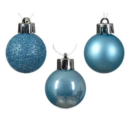 Decoris mini kerstballen - 14x -ijs blauw 3 cm -kunststof 2