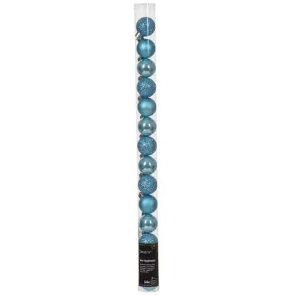 Decoris mini kerstballen - 14x -ijs blauw 3 cm -kunststof 3