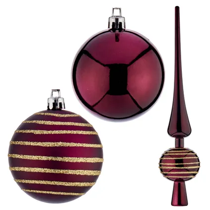 Krist+ kerstballen 6 cm - met piek - wijn rood - kunststof -19-delig 3