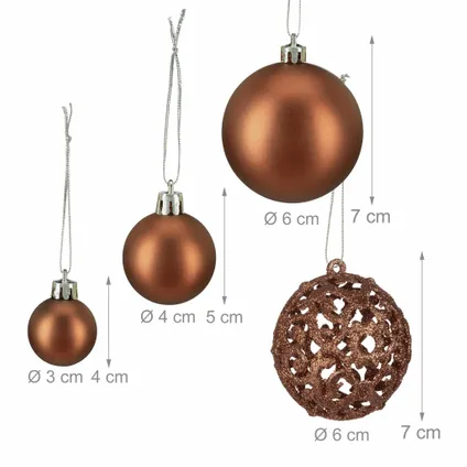 Relaxdays kerstballen - 100x st - bruin - 3, 4 en 6 cm -kunststof 5