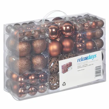 Relaxdays kerstballen - 100x st - bruin - 3, 4 en 6 cm -kunststof 7