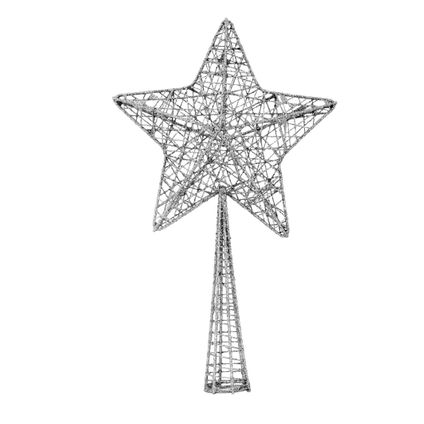 Cosy & Trendy Kerstboompiek - glitter - ster - zilverkleurig - 28 cm