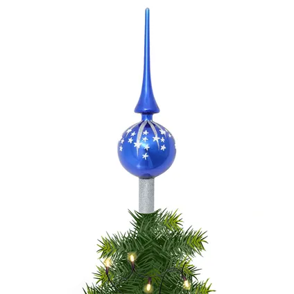 Bellatio decorations Kerstboompiek - blauw - glas - 28 cm 2