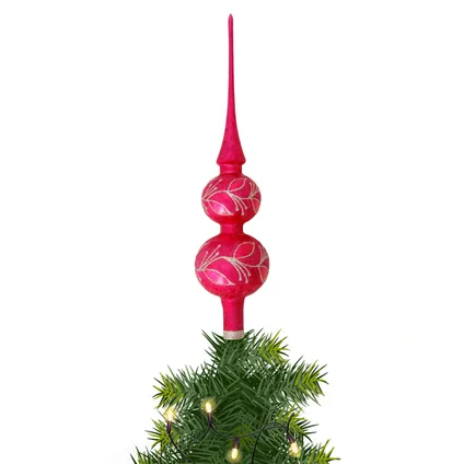 Krebs luxe kerstboom piek - rood ijslak - 30 cm - glas 2