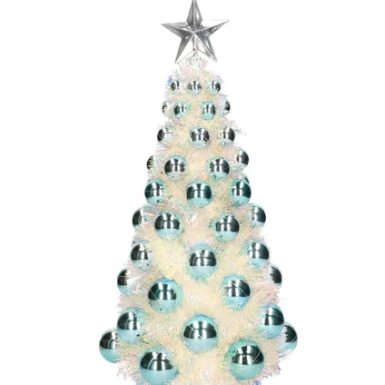 Bellatio decorations Kerstboom - lichtjes en ballen - blauw - 50 cm 2