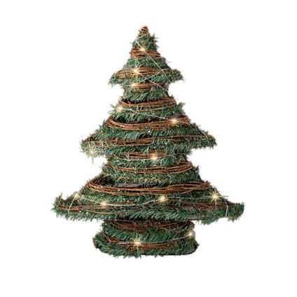 Decoris Kerstboom - kunst - rotan - groen - met verlichting - 40 cm